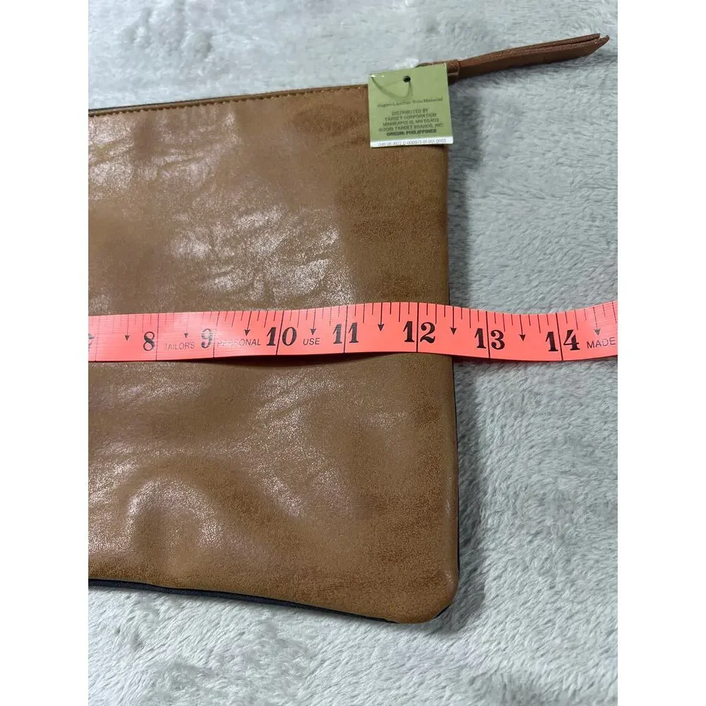 Vegan Leather Cosmetic Pouch Tan Zip Clutch Travel Makeup Organizer Bag NWT